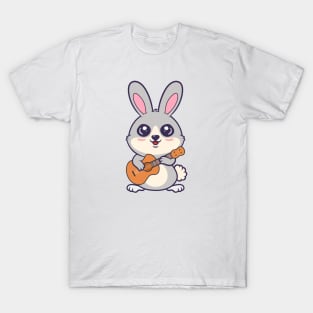 Kawaii Bunny Playing Acoustic Guitar Cartoon T-Shirt